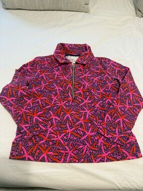 Lilly Pulitzer Kids Vibrant Pink & Orange Starfish Print Half-Zip Pullover